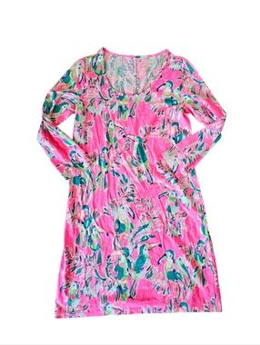 Lilly Pulitzer Beacon Dragonfruit Toucan Print Pima Cotton 3/4 Sleeve Dress